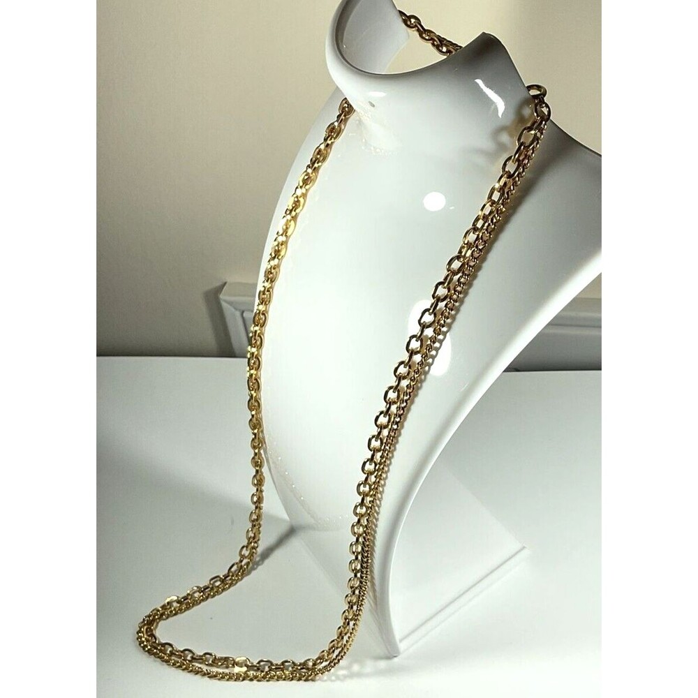 Vintage Gold Tone 22" Long Double Strand Classic Chain Link Necklace Rich Look